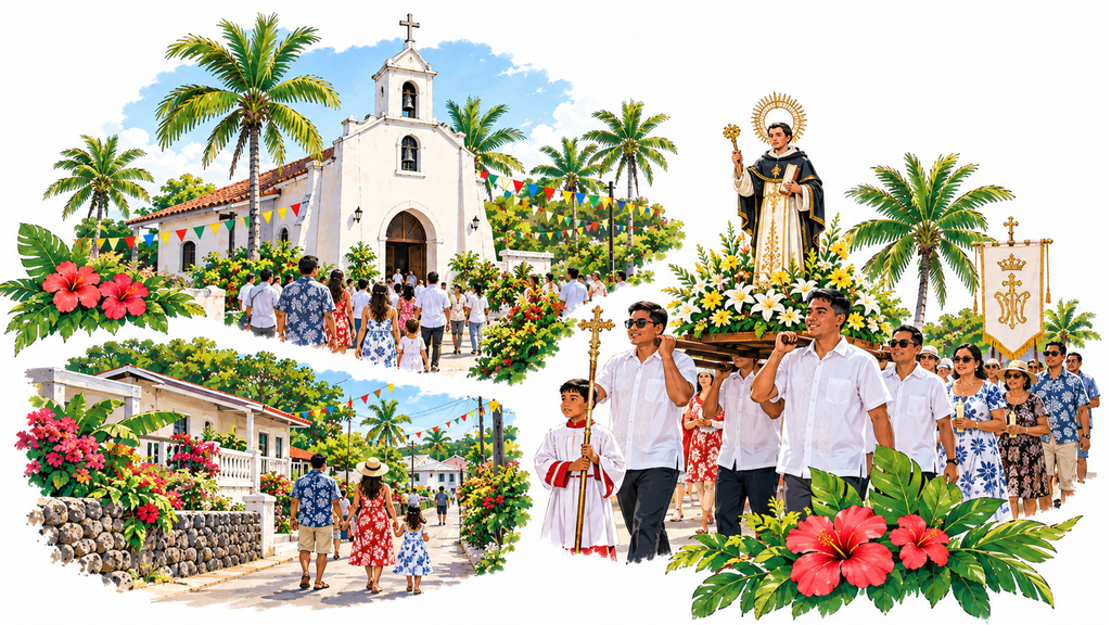 San Vicente Church, or a procession moving through a residential street