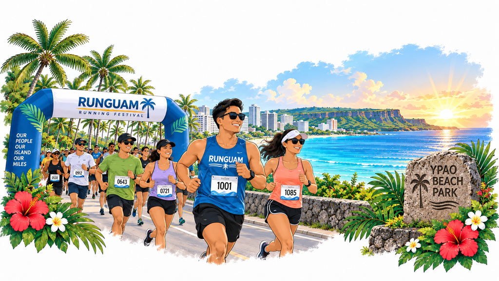 Runners along Ypao Beach, or Tumon Bay at sunrise