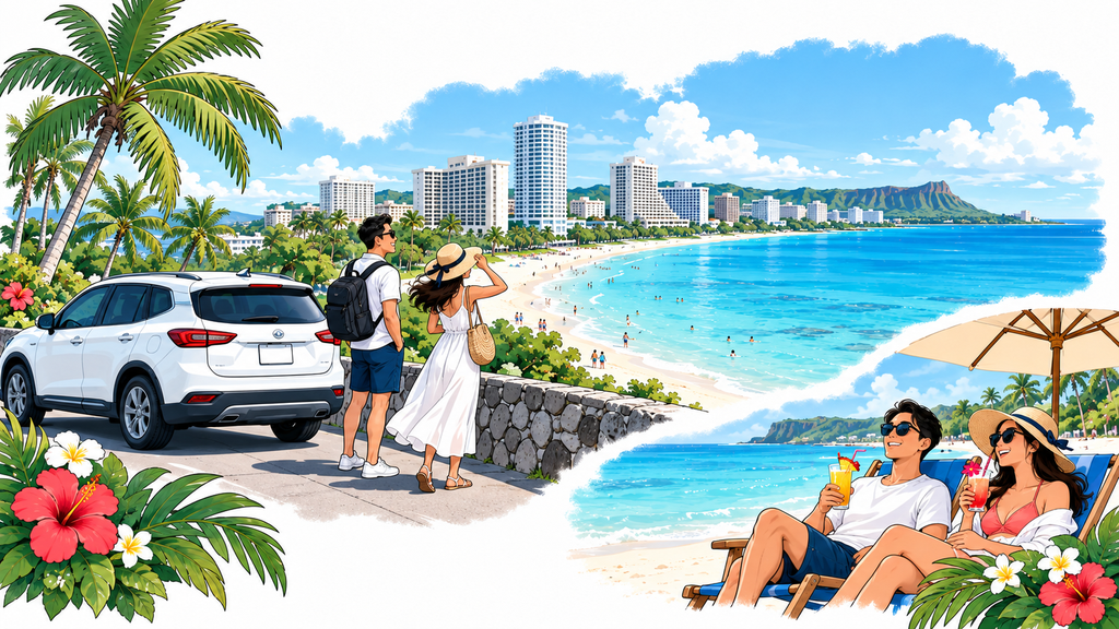 Clear blue skies over a Tumon Bay beach, dry-season style