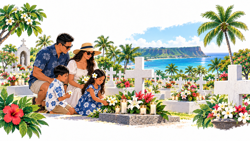 A cemetery decorated with flowers and crosses