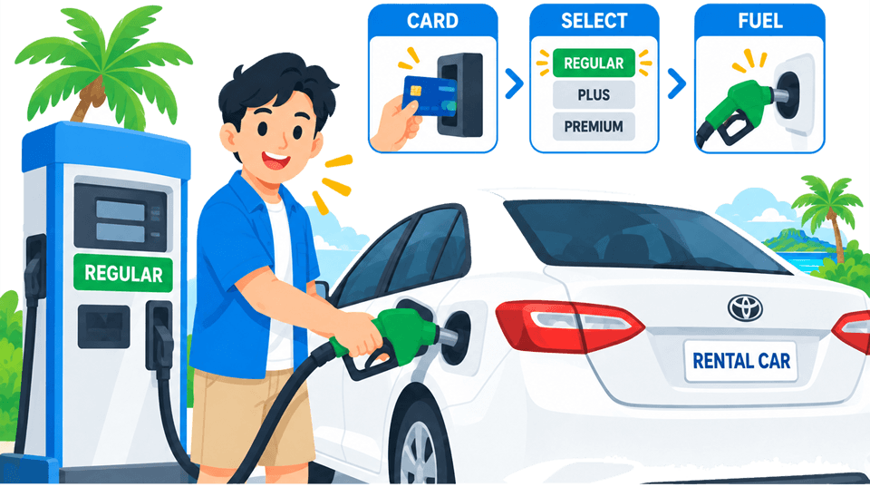 How do I pump gas at a Guam gas station?