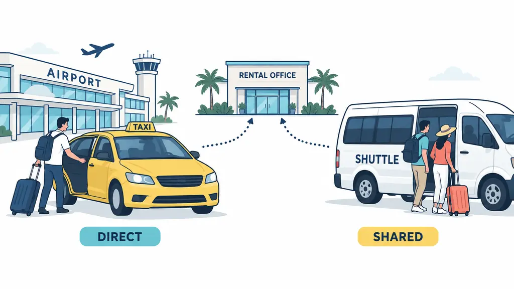 Taxi and shuttle options between Guam airport and a rental car office