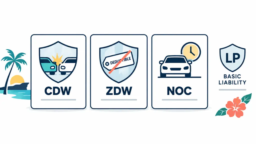 Comparison of CDW, ZDW and NOC rental car coverage in Guam