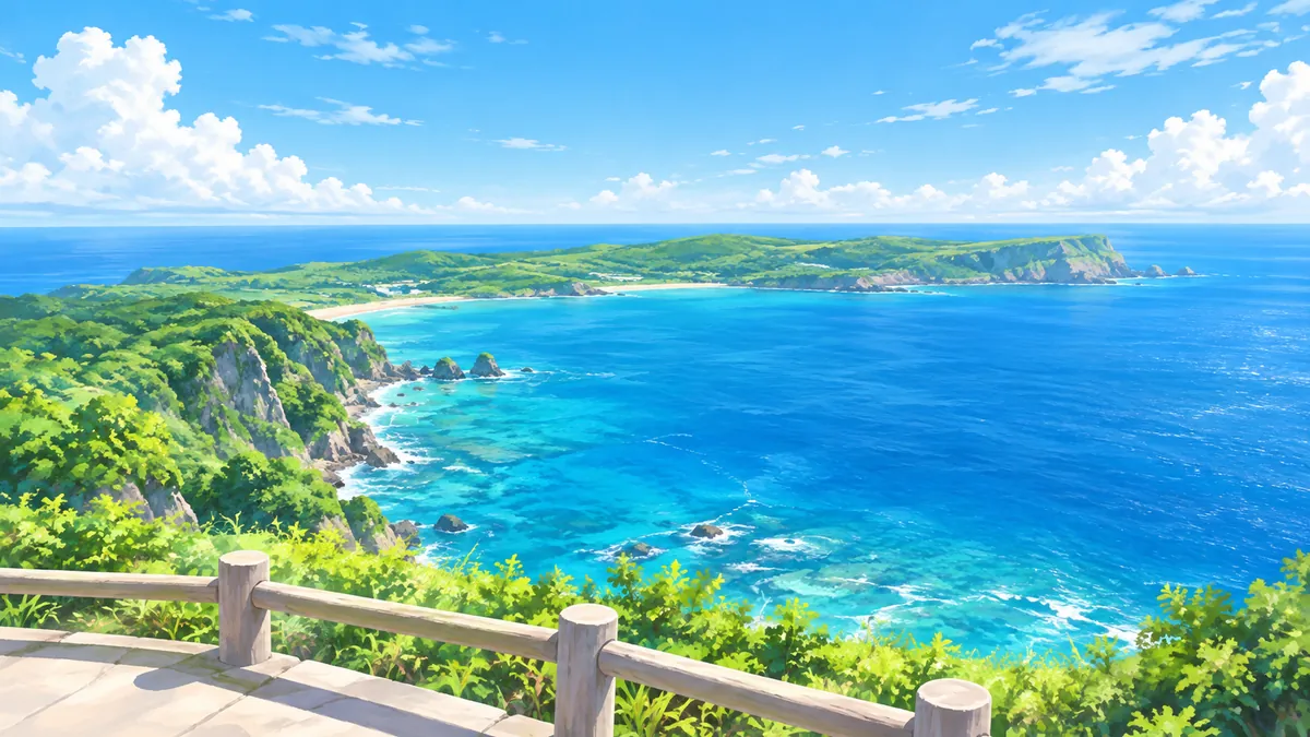 Illustration of a sea view from a coastal lookout